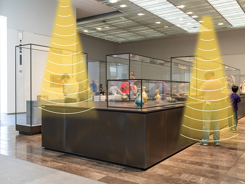 展廳定向揚聲器，定向發聲示意圖